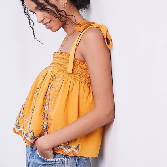 Anthropologie Gold Embroidered Swing Tank Size LP - Picture 3 of 12